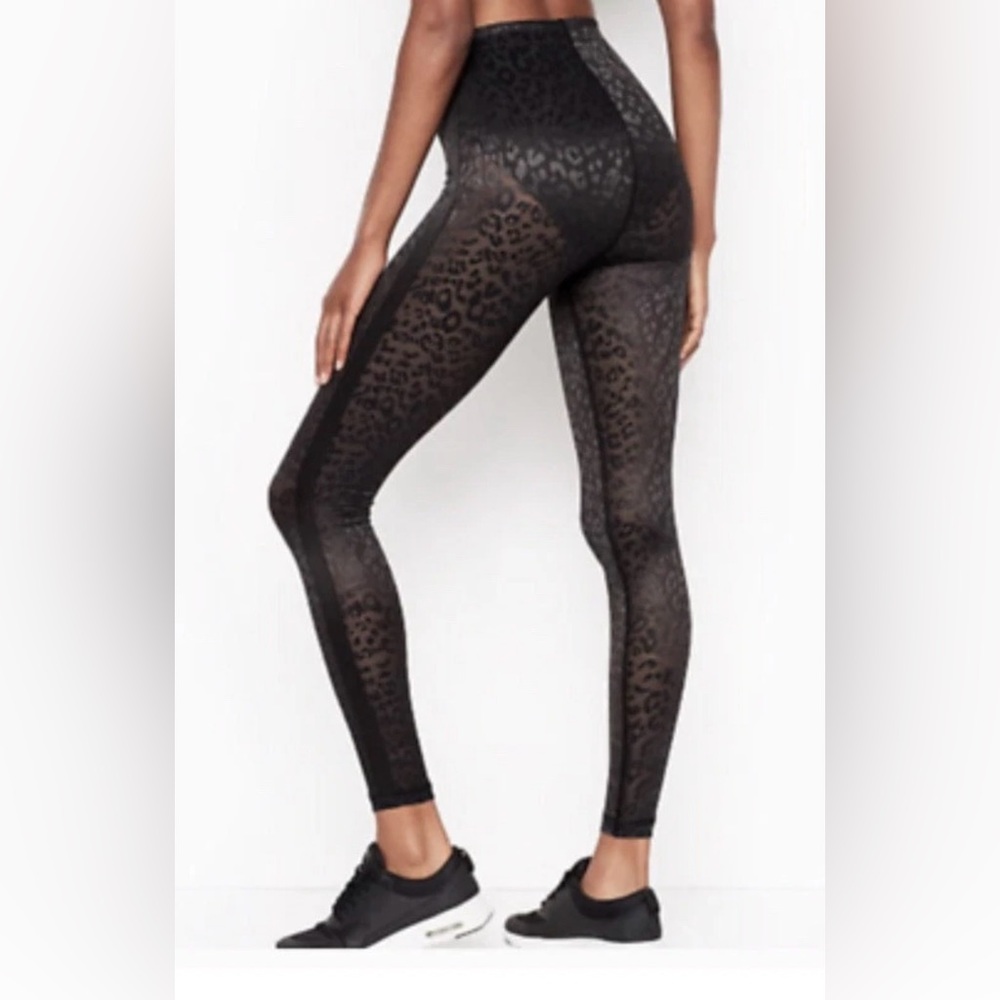 VICTORIA SECRETS BLACK SHEER LEOPARD PRINT HIGH PERFORMANCE LEGGINGS EXTRA SMALL